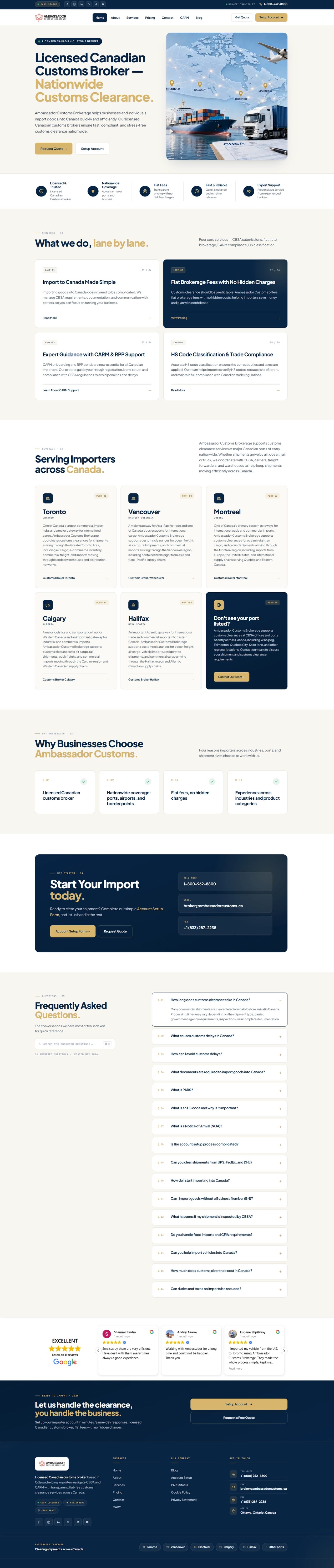 Ambassador Customs Brokerage — full-page website screenshot