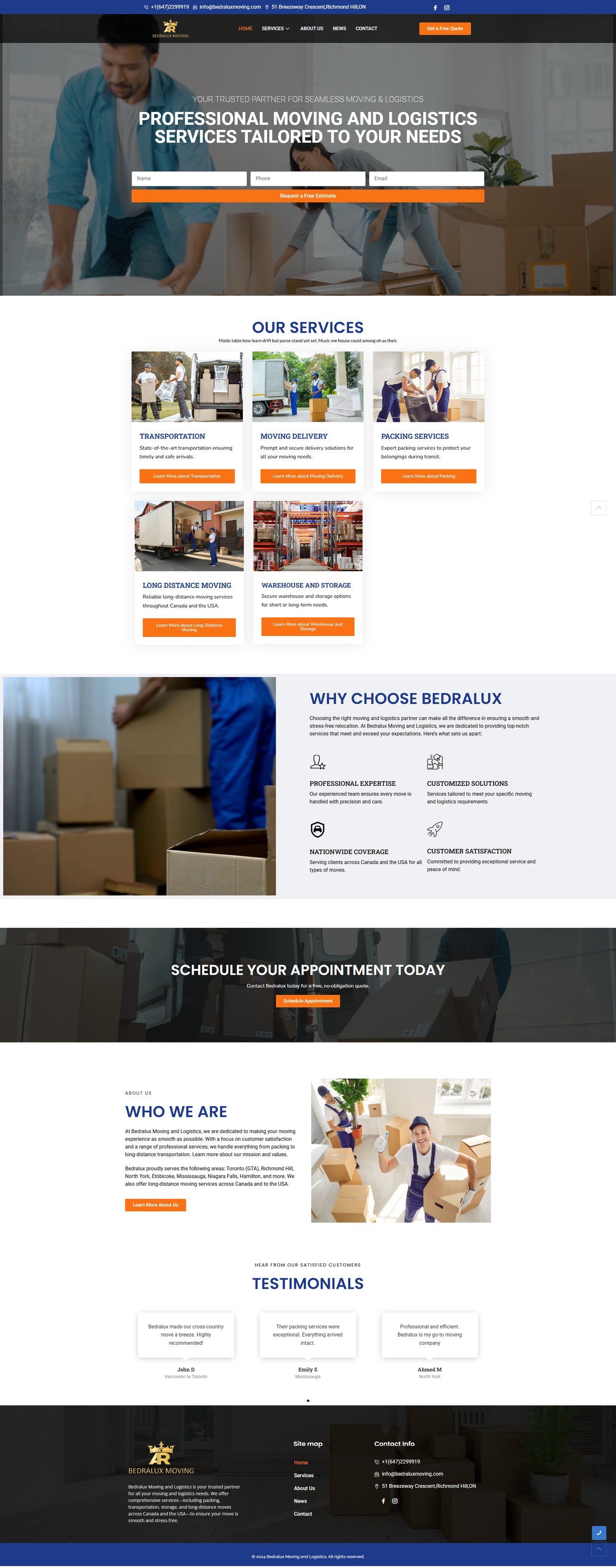 Bedralux Moving — website screenshot