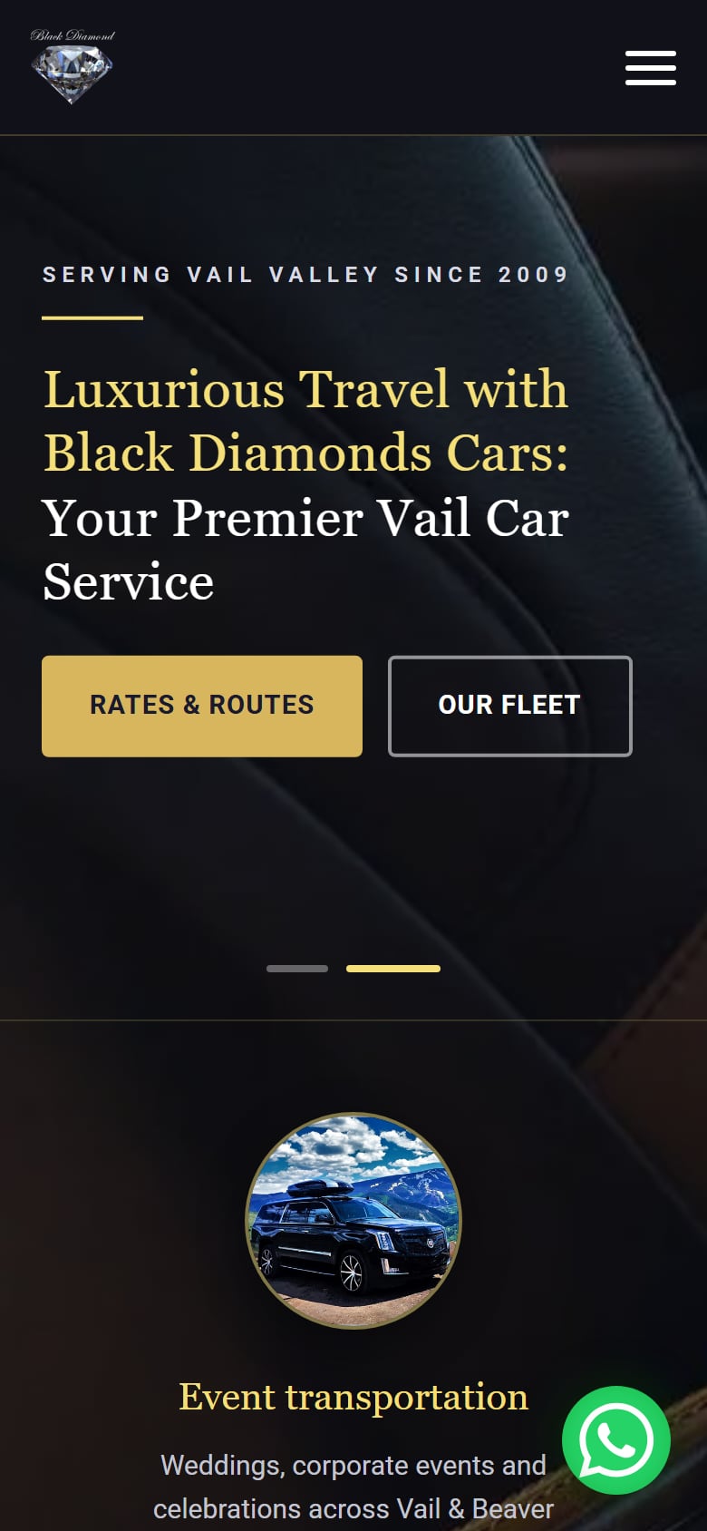 Black Diamonds Vail — mobile homepage
