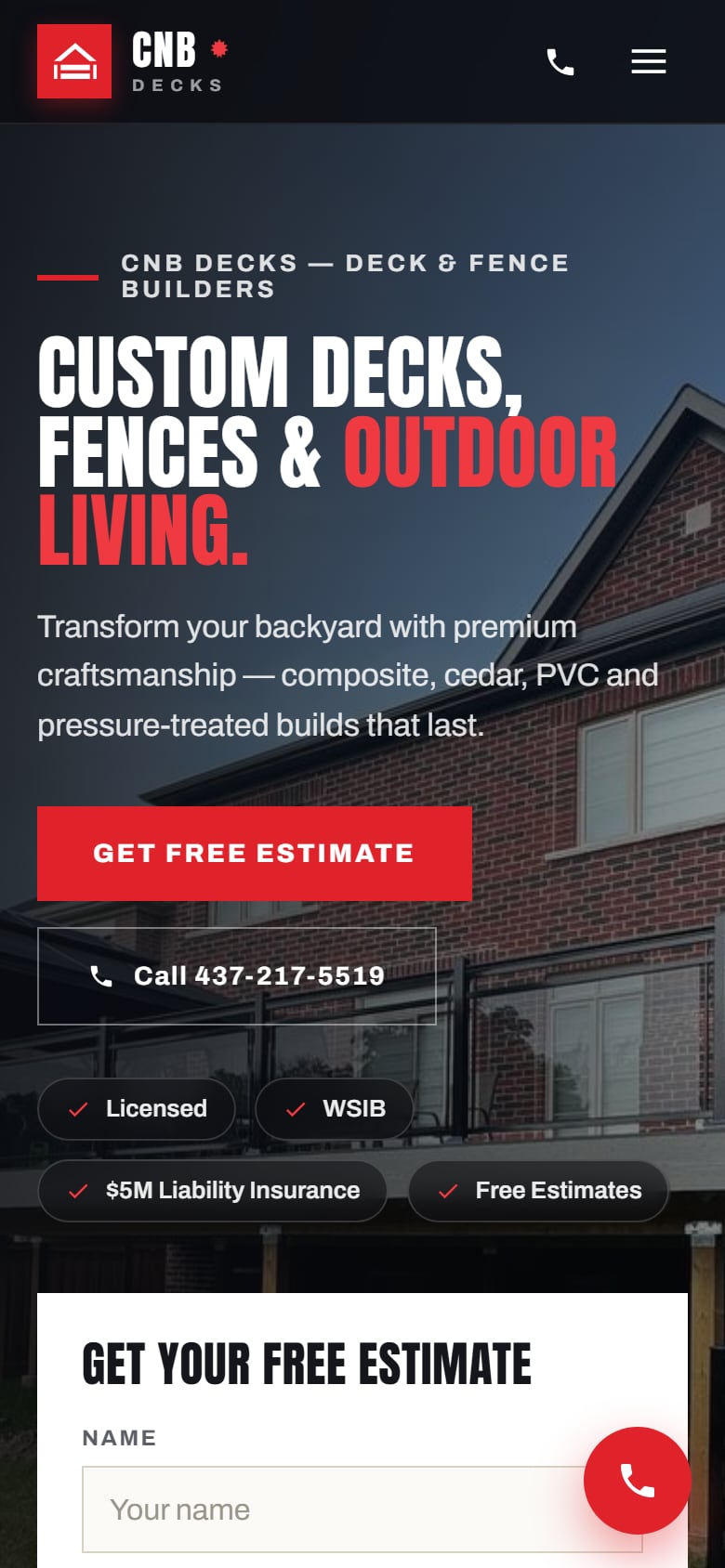CNB Decks — mobile homepage