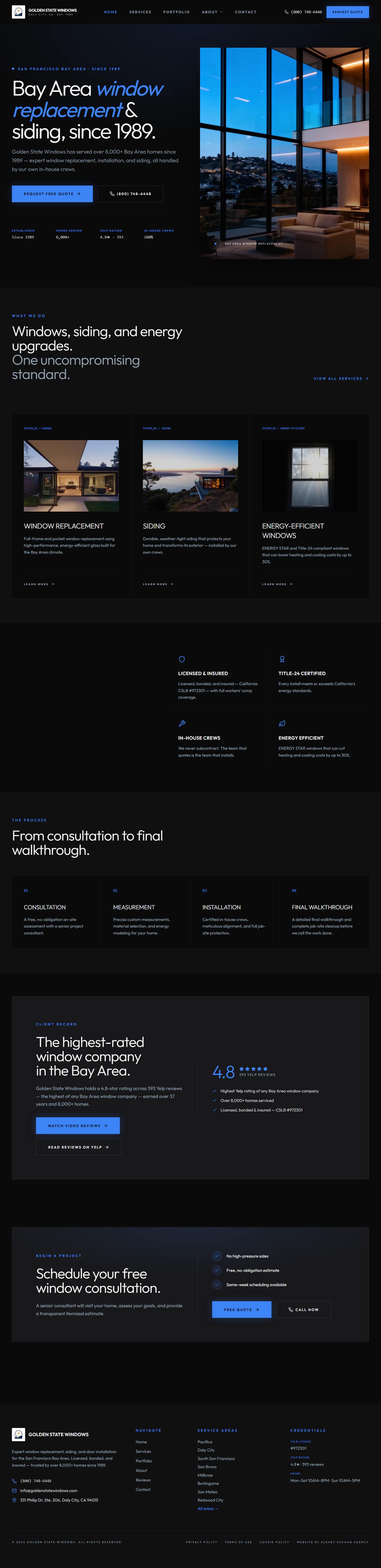 Golden State Windows — full-page website screenshot