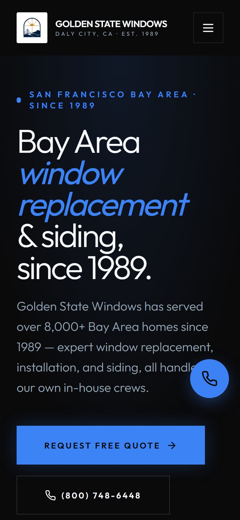 Golden State Windows — mobile homepage