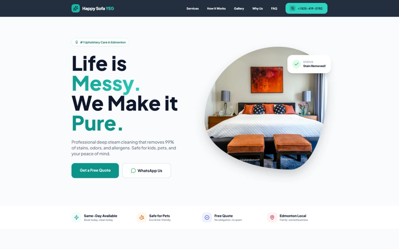 Happy Sofa YEG — website screenshot
