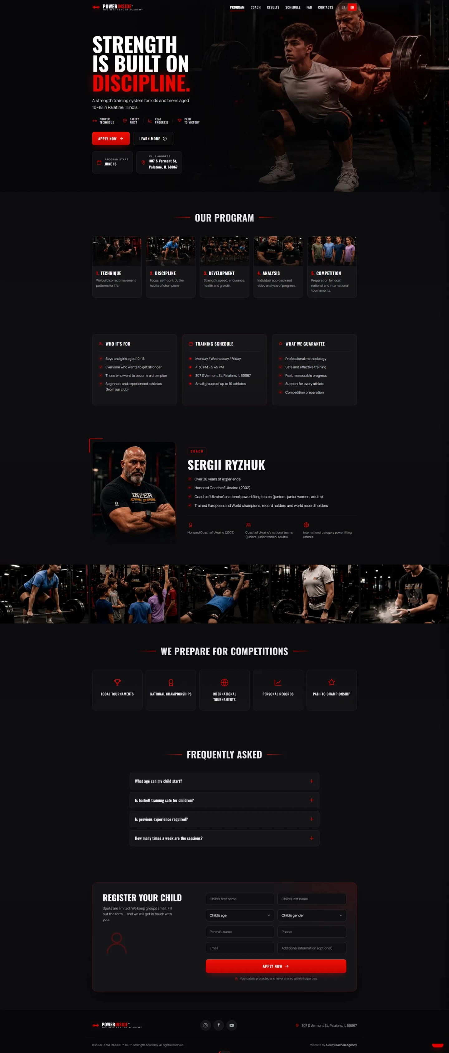 POWERINSIDE™ Youth Strength Academy — full-page website screenshot