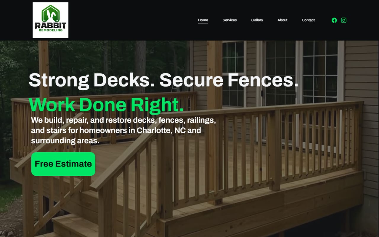 Rabbit Remodeling LLC — Homepage hero, previous website