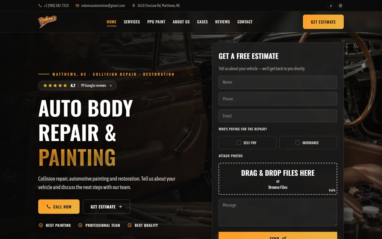 Rodson's Automotive — desktop homepage