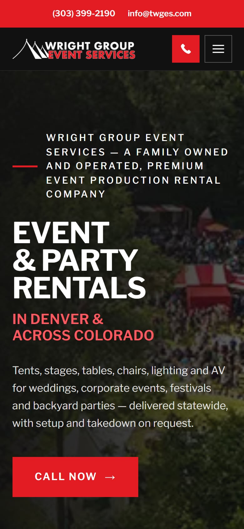 Wright Group Event Services — mobile homepage